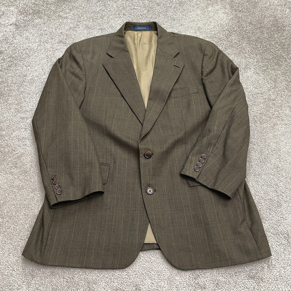 Chaps By Ralph Lauren Vintage 90's Wool Blazer Suit Jacket Mens 43R Brown Plaid